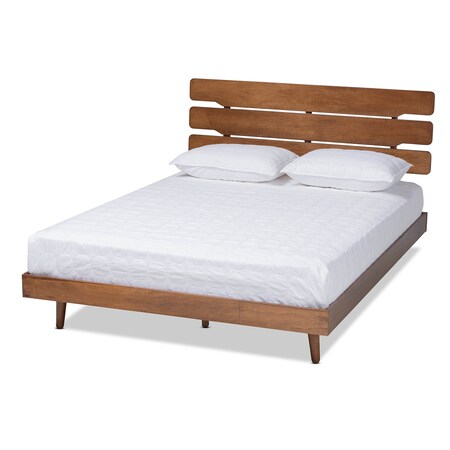 Baxton Studio Anzia Mid-Century Walnut Finished Wood Queen Size Platform bed 159-9610
